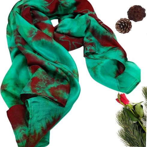 Millie & Boo 100% Brown & Green Marble Silk Scarf ladies scarf wrap silk shawl...