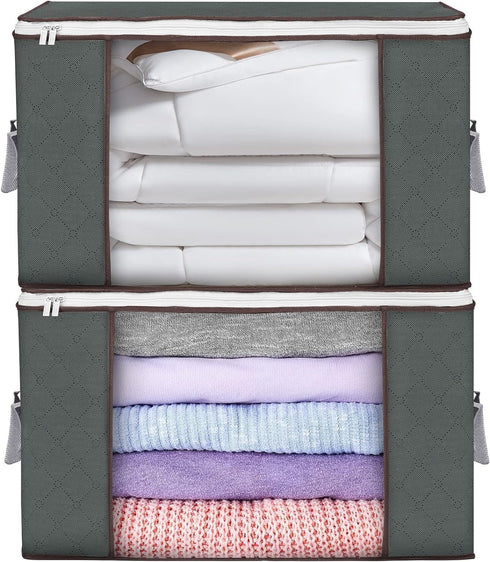 Large Storage Bags, 2 Pack Clothes Storage Bins Foldable Closet Organizers Storage Containers with Durable Handles Thick Fabric for Blanket Comfor...
