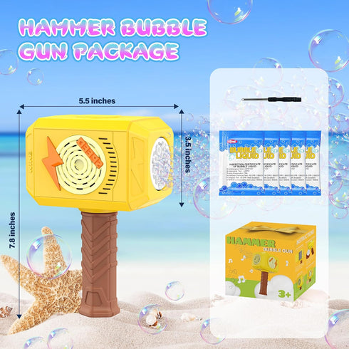 Bubble Machine,2024 NEW Hammer Bubble Gun Kids Toys for Ages 5-7 Automatic Bubble Blower Bubble Wand with Light & Music Bubble Maker Include Bubbl...