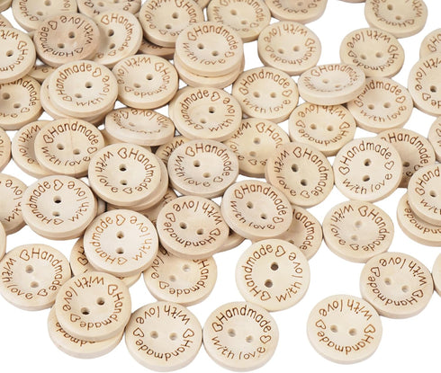 Chenkou Craft 100pcs 1" 25mm Handmade with Love Wood Buttons Craft Sewing Button (1"(25mm))...