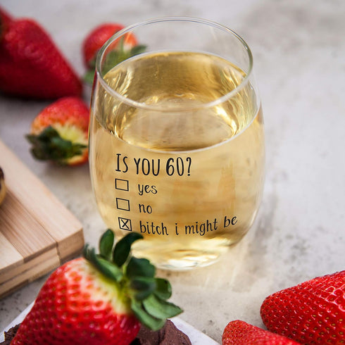 60th Birthday Gifts for Women and Men Wine Glass - Funny Is You 60 Gift Idea for Mom Dad Husband Wife – 60 Year Old Party Supplies Decorations for...