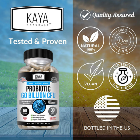 Kaya Naturals Probiotic 60 Billion CFU | Probiotics for Women, Probiotics for Men and Adults, Natural | Gut Health & Immune Support Supplement | P...