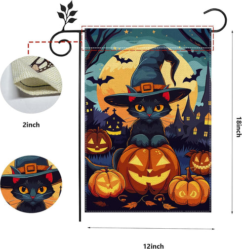 Halloween Cat Garden Flag, 12x18 Inch Double Sided Burlap, Halloween Scary Pumpkin Garden Flag, Holiday Outdoor House Decoration?Lawn Flag Yard Fl...