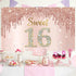 Sweet 16th Birthday Banner Backdrop Decorations for Girls, Rose Gold 16 Birthday Party Sign Supplies, Pink 16 Years Old Birthday Poster Background...