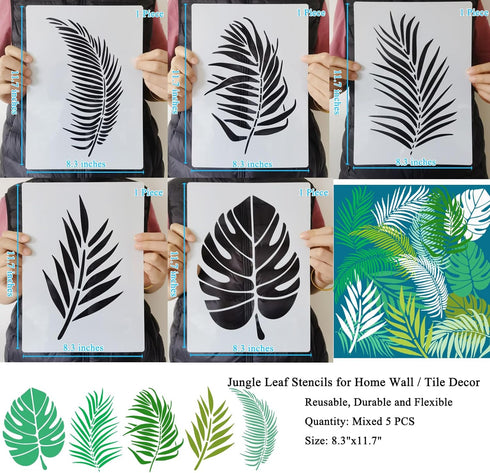 Leaf Stencils, Palm Leaf Stencils, Fern Leaf Stencils for Painting on Walls, Furniture, Canvas, Wood, Home Wall Decor DIY Art Crafts (Tropical Jun...