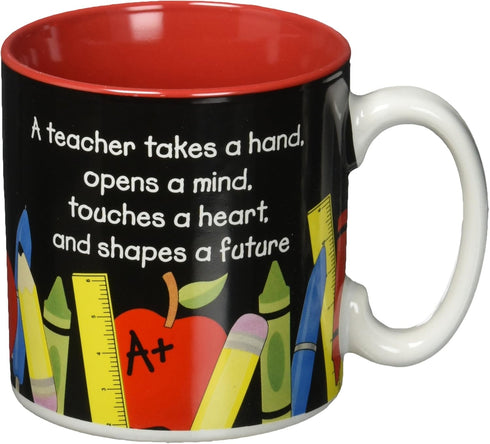 #1 Teacher 13 oz Coffee Mug with Pencil, Rulers, Crayons, and Pen Accents Inexpensive Teacher's Gift...