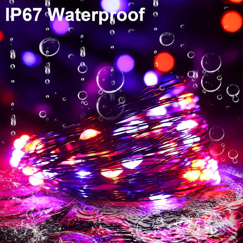 YAOZHOU Halloween Decor Outdoor Solar String Lights, Purple Orange IP67 Waterproof 2 Pack Total 200 LED 66FT 8 Modes Fairy Lights, Outside Fall De...
