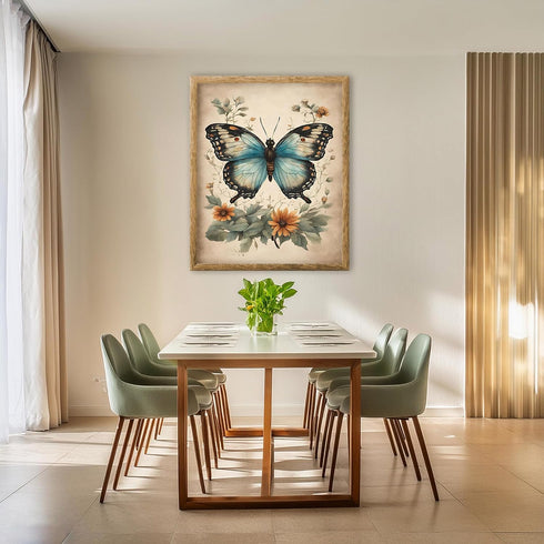 Posterizer 1 pcs- Blue butterfly with wild yellow flowers-Art for Animal Lovers-Floral Botanical Art- Gift for Men Women Entrepreneur Teens-Decor ...