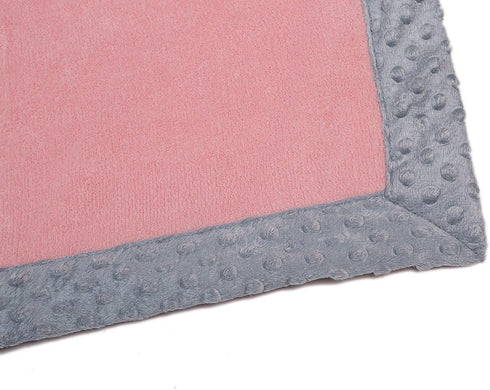 Bacati - Solid Center with Frame Style Border Plush Blanket (Solid Baby Pink/Grey Border)...