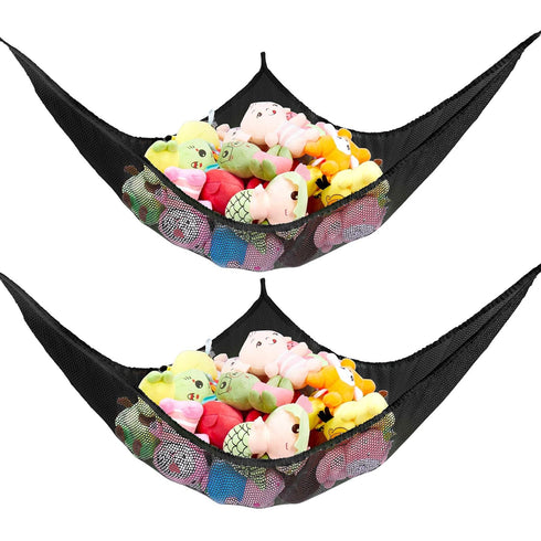 Jumbo Toy Net Hammock for Stuffed Animals KoHuiJoo Wall Sling Corner Extra Large Kids Children Mesh Toy Net Organizer (Black 2 Pack, 70 inch)...