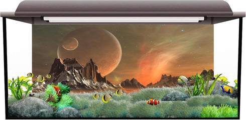 AWERT 48x18 inches Sci-Fi Interstellar Theme Aquarium Background Silver Ore Yellow Sand Celestial Planet Fish Tank Background Vinyl Background...