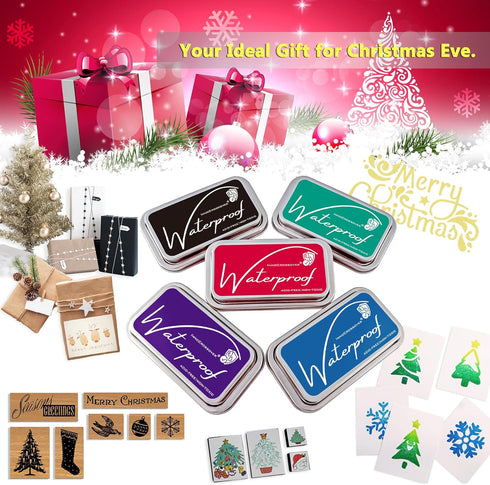 Ink Pads for Rubber Stamps, Rubber Stamps Pads- Permanent, Waterproof, Stamp Pads for Card Making, Scrapbooking Supplies, Christmas Ink Stamps, Ha...