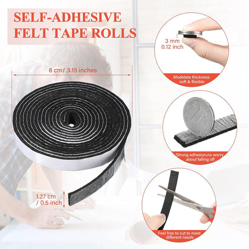 4 Rolls 120 Inch Felt Strip with Adhesive Backing Felt Tapes Furniture Felt Strip Rolls Self Stick Heavy Duty Polyester for Protecting Furniture a...