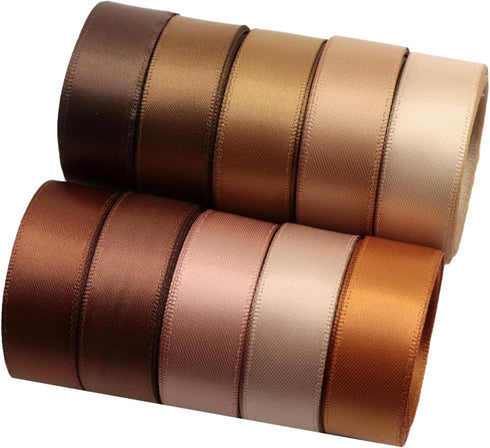 David angie Double Face Polyester Satin Ribbon Brown Series Silk Smooth Satin Ribbon 16mm 5/8" x 2 Yards/Roll Total 20 Yards for Gift Wrapping Bow...