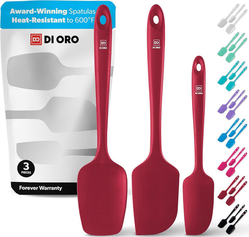 di Oro Living Silicone Spatula Set - 3-piece 600F Heat-Resistant Baking Spoon & Spatulas - Ergonomic Easy-to-Clean Seamless One-Piece Design - Pro...