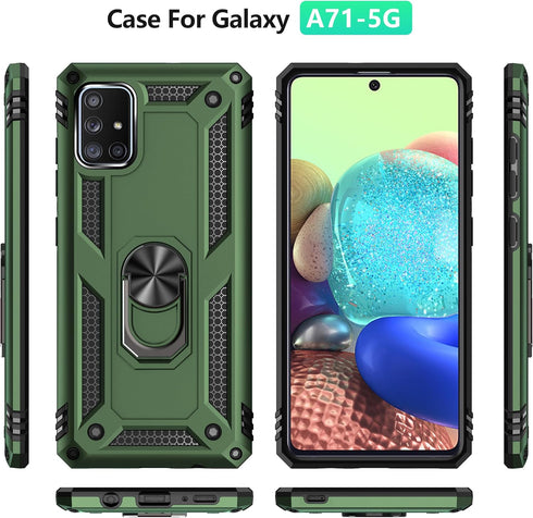 Samsung A71 5G Case, A71 5G Phone Case with Screen Protector, Military Grade Protective Cases with Ring for Samsung Galaxy A71 5G (Military Green)...