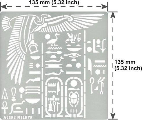 Aleks Melnyk No.449 Metal Stencil, Egyptian Hieroglyphics and God Nekhbet, Small Stencil, 1 PC, Template for Wood Burning, Engraving, Crafting, Sc...