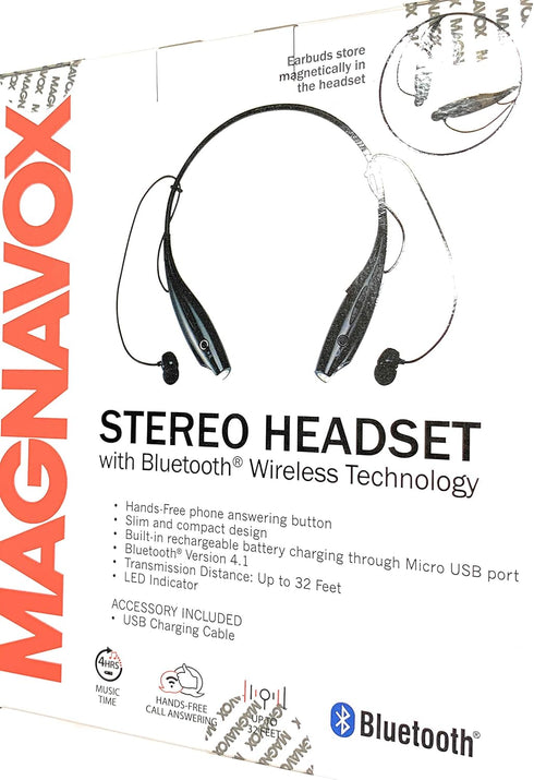 Magnavox MBH513-BK in-Ear Stereo Ear Buds with Microphone and Bluetooth Wireless Technology in Black | Neckband Bluetooth Headphones | Compact Des...