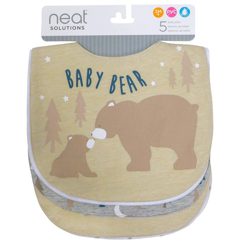 Neat Solutions 5 Pack Aspirational Bib Set with Mixed Fabrics & Water Resistant Inner Core - Boy, Grey Oatmeal While...