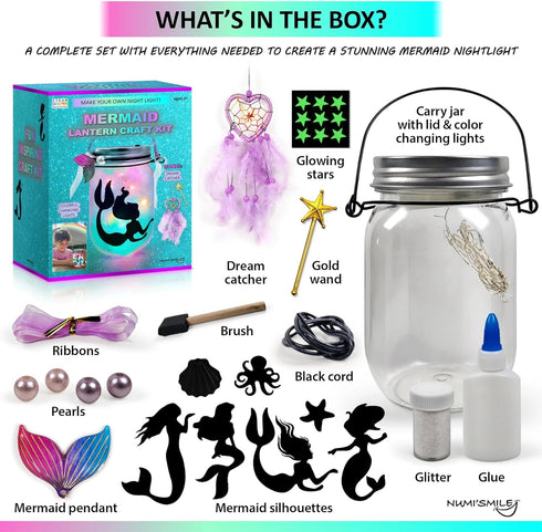 Mermaid Toy Lantern Night Light Craft Kit, Birthday Gifts for Kids, DIY Mermaids Arts and Crafts, Gift for Girls Ages 3 4 5 6 7 8-12 Years, Stem T...