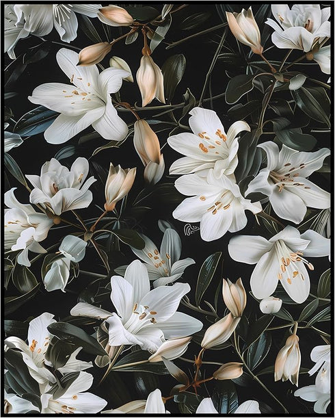 Posterizer 1 pcs-white unique flowers with dark background-Floral & Botanical Art-Abstract & Modern Art-Decor for Home & Office- UNFRAMED Wall Art...