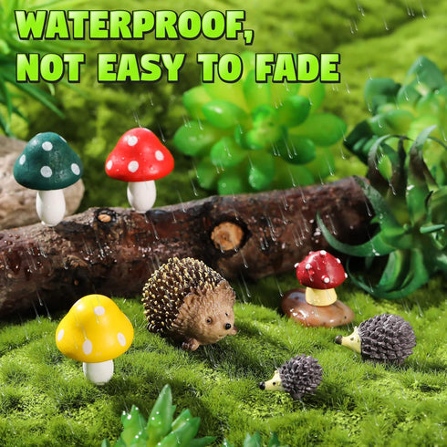 13 Pieces Miniature Fairy Garden Accessories Resin Mini Hedgehogs and Mushroom Garden Accessories Fairy Outdoor Garden Animals Figurines for Fairy...