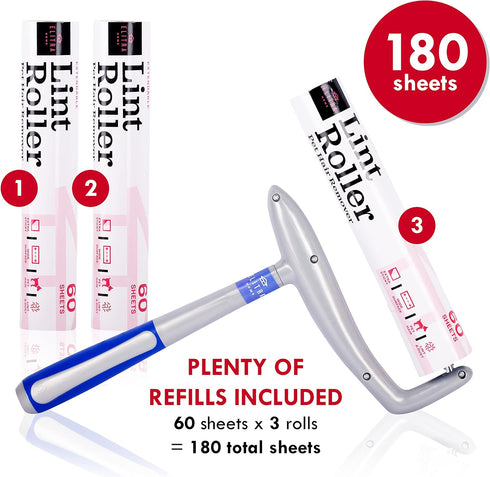 extendable Long Lint Roller 12-51 Inches Pet Hair Remover - Includes 2 Refills 180 Sheets...