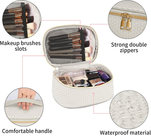 KTMOUW Makeup Bag 3 Pcs Waterproof Cosmetic Bag Set Portable Travel Cosmetic Bag Multifunction Organizer Storage Bag Weave Toiletry Bag for Women,...