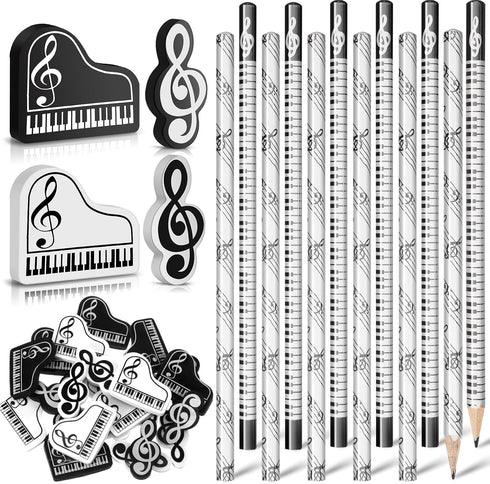 Music Pencils Music Note Pencil with Music Themed Erasers Wood Pencils Bulk Keyboard Fun Pencils Erasers Gift for Piano Students Kids Teachers Par...