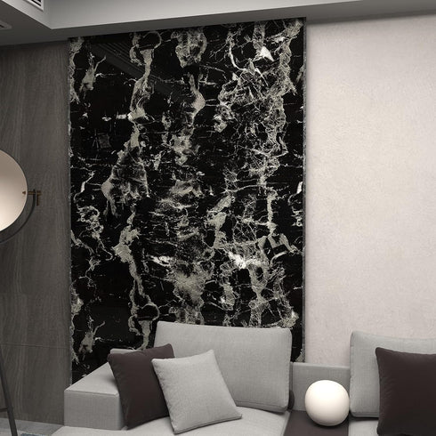 16x118 inch Black Marble Contact Paper Peel and Stick Countertop Waterproof Vinyl Glossy Granite Wallpaper Removable Self-Adhesive Film for Kitche...