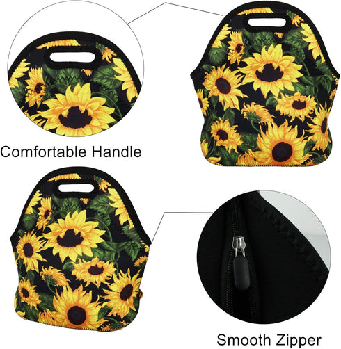 Violet Mist Neoprene Lunch Bag Insulated Reusable Sunflower Lunch Box Floral Lunch Bag Lunch Bags Tote Thermal Lunchbags Lightweight Food Handbags...