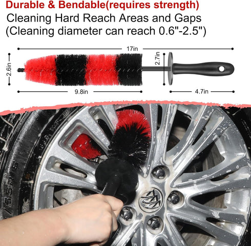 Car Wheel Rim Tire Brush Set, Car Detailing Wash Kit, Long Soft Wheel Brush, Car Detail Brushes Accessories for Automotive Cleaning Wheels, Interi...