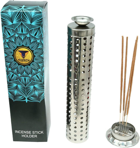 Tuzech Steel King Size Sage Long Tower Soapstone Incense Holder Home Agarbatti Stand with Ash Catcher Best for Diwali Pooja Celebration (Mutiple S...