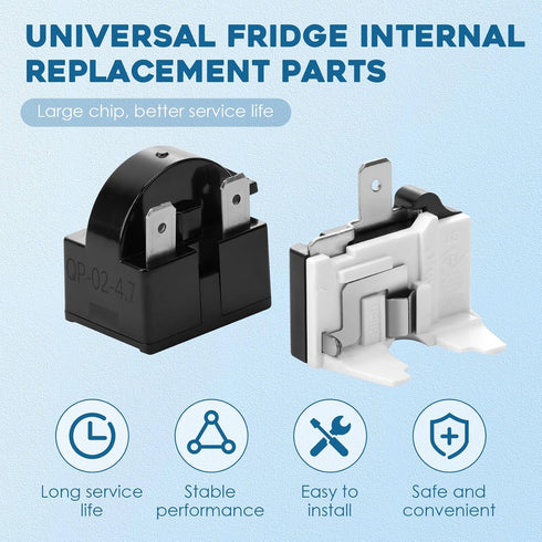 Refrigerator Starter Relay Set, 3 Pin 4.7 Ohm PTC Fridge Compressor Starter with 1/2HP Refrigerator Overload Protector Kit Universal Coolers Repla...