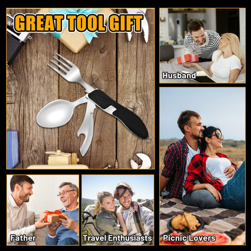 UMEINAC TECH Camping Utensils, 4 in 1 Travel Utensil Set Camping Fork Spoon Knife Set Camp Backpacking Utensils Folding Cutlery Set for Camping Hi...