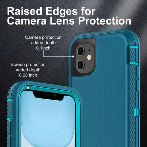 for iphone 11 Case, Military Grade 3 in 1 Heavy Duty Shockproof/Drop Proof/Dust Proof Case with 2Pcs Tempered Glass Screen Protector (Blue/Turquoi...