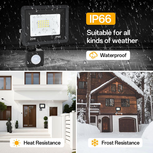 Motion Sensor Flood Light Outdoor, 20W Plug in Motion Sensor Light with 4.9ft Cord, IP66 Waterproof Floodlights with Photocell 6000K Super Bright ...