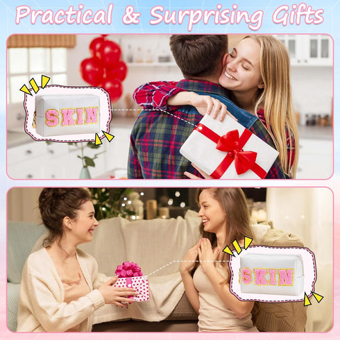 Preppy Skincare Bag, Skin Patch Makeup Bag for Daily Use, Premium Waterproof PU Leather Cosmetic Bag for Teen Girls & Women, Travel Organizer Cute...