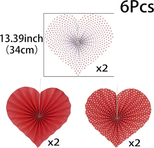 Red Heart Valentines Party Hanging Decorations Paper Fans Wedding Anniversary Bachelorette Bridal Shower Baby Shower Birthday Party Photo Backdrop...