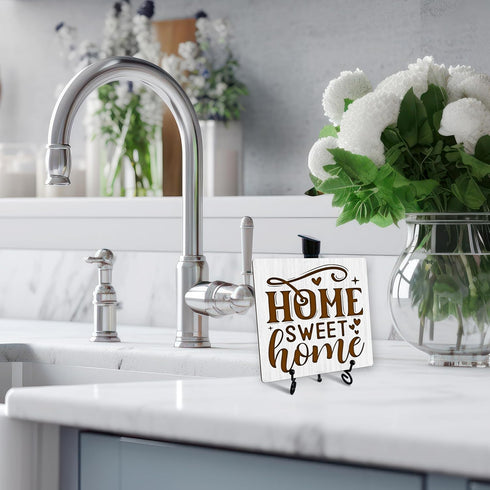 Home Desk Decor, Home Sweet Home Sign With Iron Stand, Housewarming Gifts For Women Men Family New House Owner Neighbours, Rustic Farmhouse Home L...