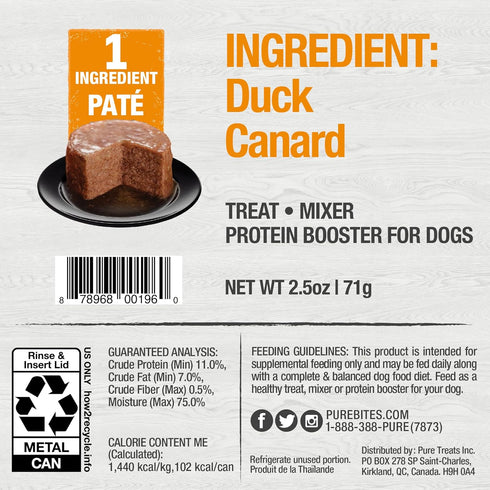 PureBites Duck Pates for Dogs, only 1 Ingredient, case of 12...