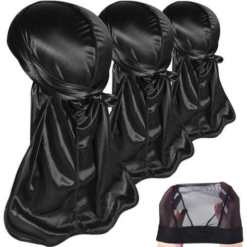 3PCS Silky Durags Pack for Men Waves, Satin Doo Rag, Award 1 Wave Cap,N...