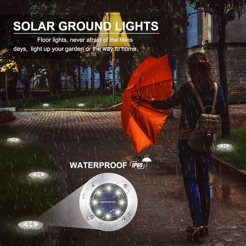 LYHOPE Solar Ground Lights Outdoor, 1 Pack 8 LED Solar Disk Lights Waterproof Garden In-ground Pathway Lights Landscape Lighting for Lawn,Yard,Dec...