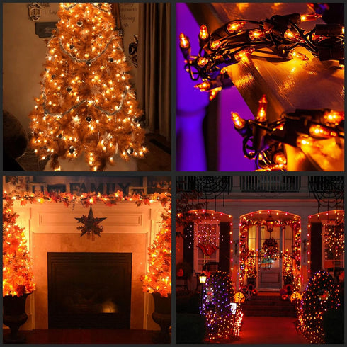 YULETIME Orange Christmas Lights with Brown Wire, 66 Feet 200 Count UL Certified String Lights, Pack of 2 Sets 33 Ft 100 Count Amber Incandescent ...