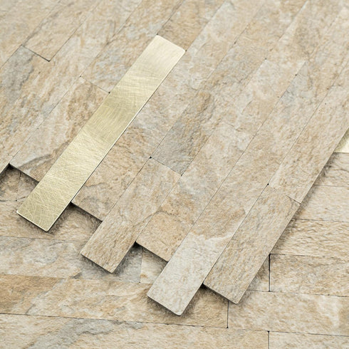2 Sheets Peel and Stick Backsplash for Kitchen, Sandstone with Metal Gold Look Stick on Tile Upgrade Your Kitchen Backsplash, RV, Fireplace...