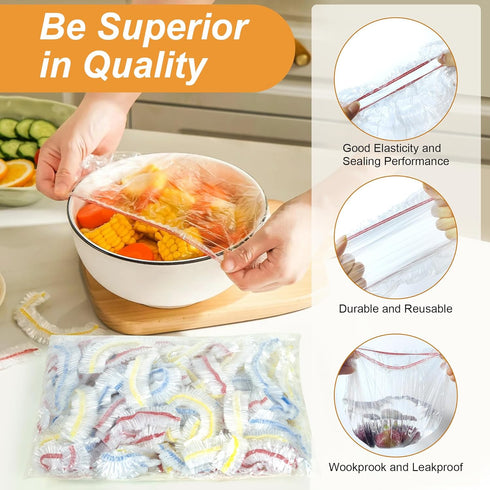 Plastic Bowl Covers Elastic Reusable Fresh Keeping Bags/100ps, Plastic Food Covers Stretch Reusable, Reusable Bowl Covers for Bread Proofing, Disp...