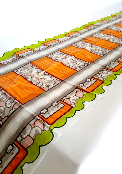 1 x Railroad Train Track Party Table Cover Tablecloth Runner, Reusable Plastic Table Cover for Kids Parties L86” x W17” Inches, by Playscene (1 Pa...