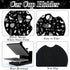 4 Pieces Black Moons White Stars Print Car Accessories Set Black Moons White Stars Steering Wheel Cover with 2 Pieces Car Cup Holder and Leather K...