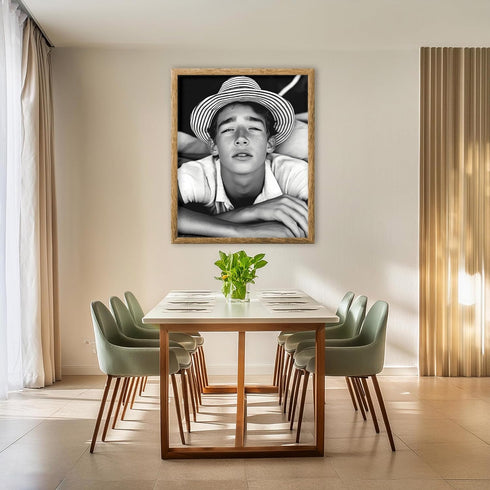 Posterizer 1 pcs-black and white photo of young man with beach hat 1-Retro Art-Photography Art-Living Room Bedroom Decor- unframed wall art...