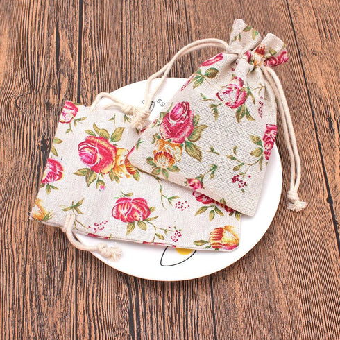 24 Pack Rose Double Drawstring Burlap Bags Gift Burlap Favor Bag Reusable Linen Bags Jewelry Pouches Sacks for Wedding Party, 5.5"x 4", Presents F...